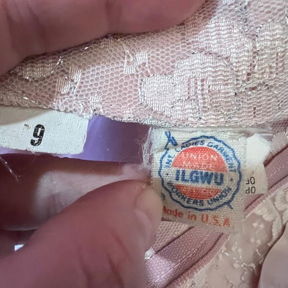 Vintage 80s Pink Lace Satin Ruffle Bow Prom Dress Strapless Sirencore coquette 9 - Picture 7 of 10